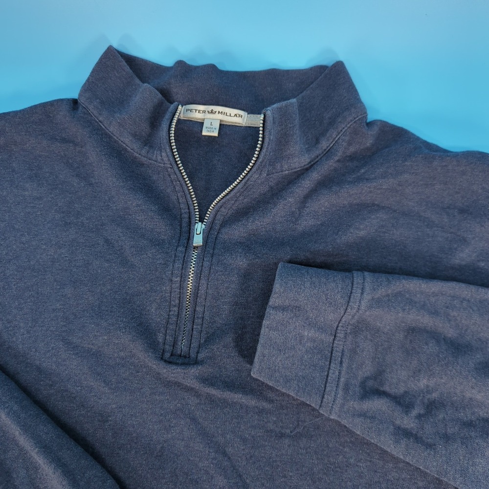 Peter Millar Mens L Navy Blue 1/4 Zip Pullover HFF Embroidered Logo MC0K40